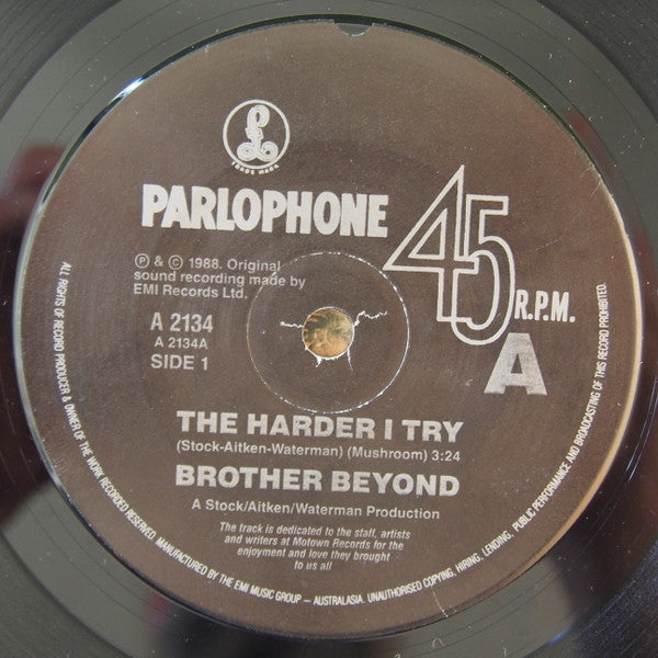 Brother Beyond : The Harder I Try (7", Single, Pic)