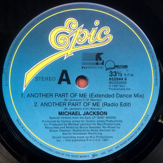 Michael Jackson : Another Part Of Me (Extended Dance Mix) (12")