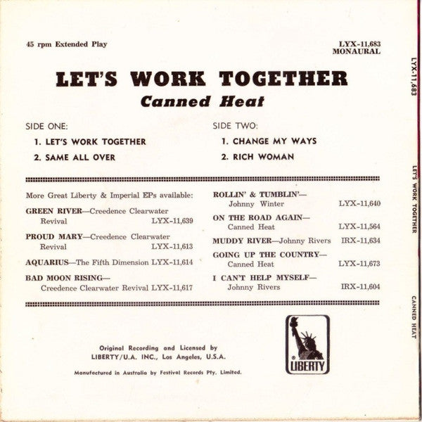 Canned Heat : Let's Work Together (7", EP, Mono)