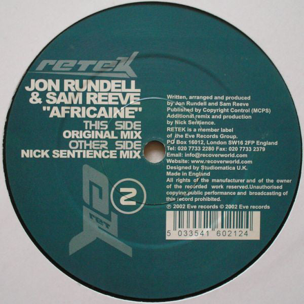 Jon Rundell & Sam Reeve* : Africaine (12")