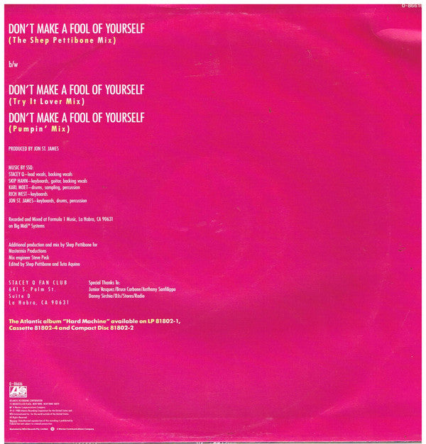 Stacey Q : Don't Make A Fool Of Yourself (12", Maxi)