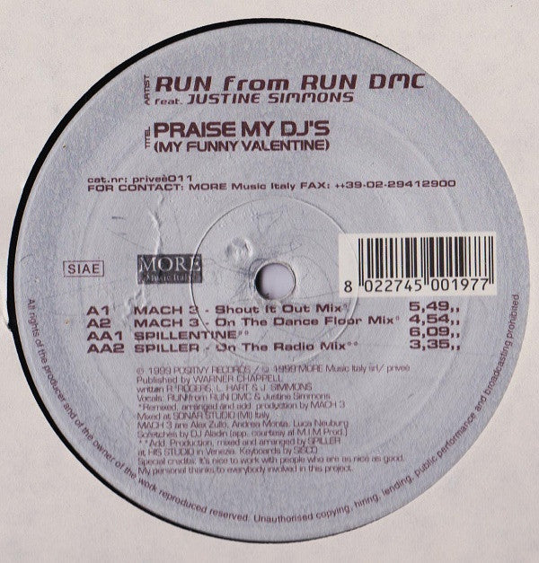 Run Feat. Justine Simmons : Praise My DJ's (My Funny Valentine) (12")