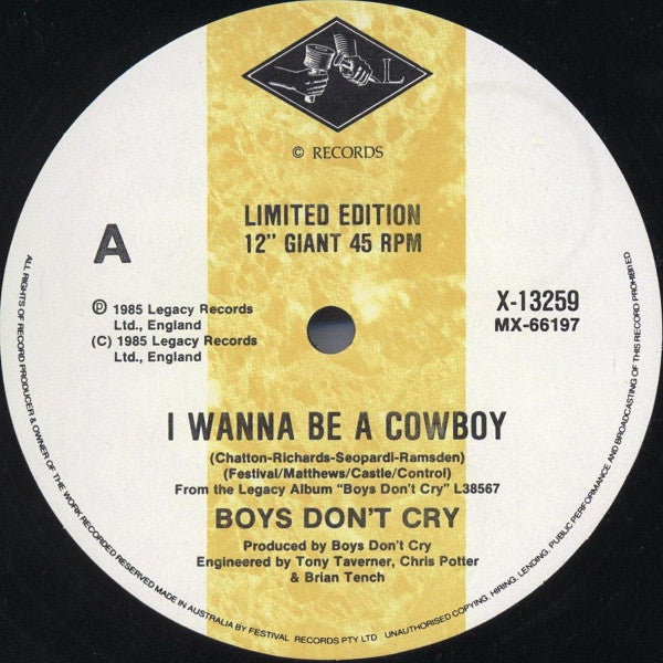 Boys Don't Cry : I Wanna Be A Cowboy (12", Single, Ltd)