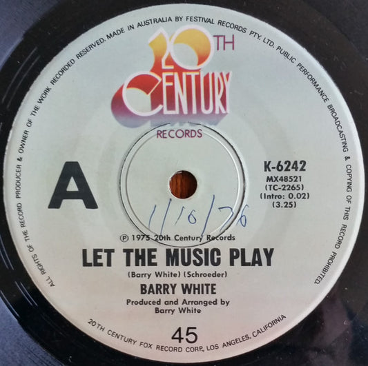 Barry White : Let The Music Play (7", Single)