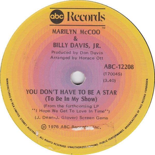 Billy Davis Jr. & Marilyn McCoo* : You Don't Have To Be A Star (7", Single)