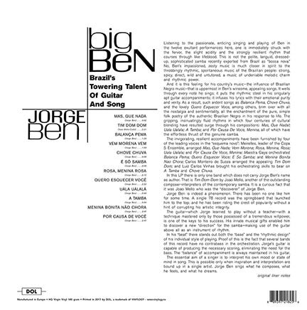 Jorge Ben : Big Ben (Brazil's Towering Talent Of Guitar And Song) (LP, Album, RE, 180)