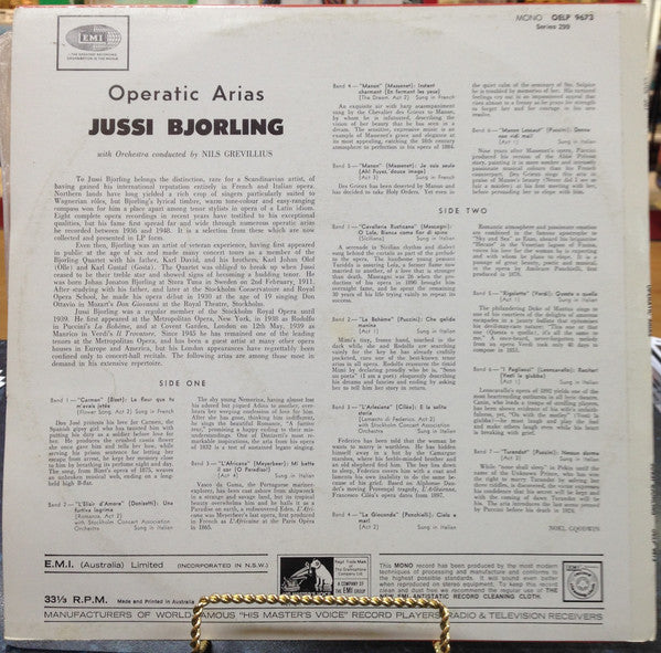 Jussi Björling : Operatic Arias (LP, Album, Mono)