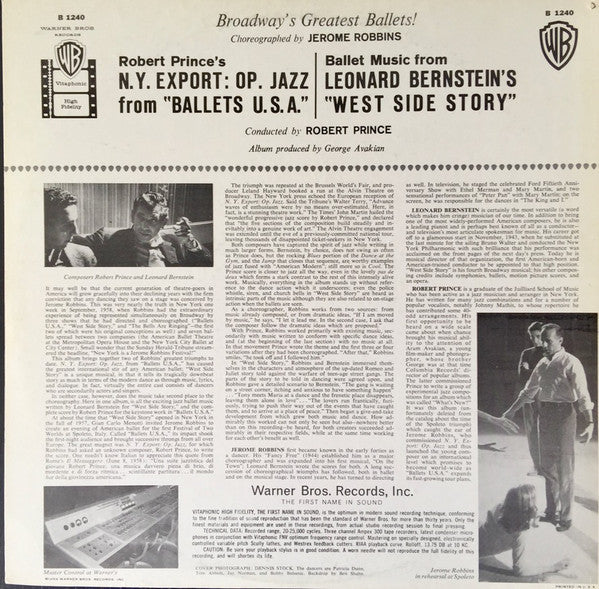 Robert Prince : Robert Prince's N.Y. Export: Op. Jazz From Ballets U.S.A. / Ballet Music From Leonard Bernstein's West Side Story (LP, Album)