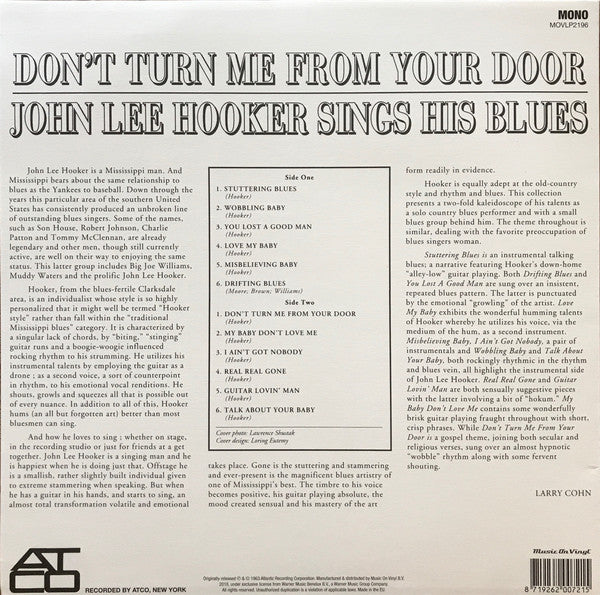 John Lee Hooker : Don't Turn Me From Your Door: John Lee Hooker Sings His Blues (LP, Album, Mono, RE, RM, 180)