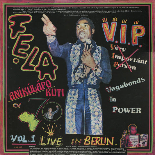 Fela Kuti & Africa 70 : V.I.P. (Vagabonds In Power) Vol. 1 Live In Berlin (LP, Album, RE)