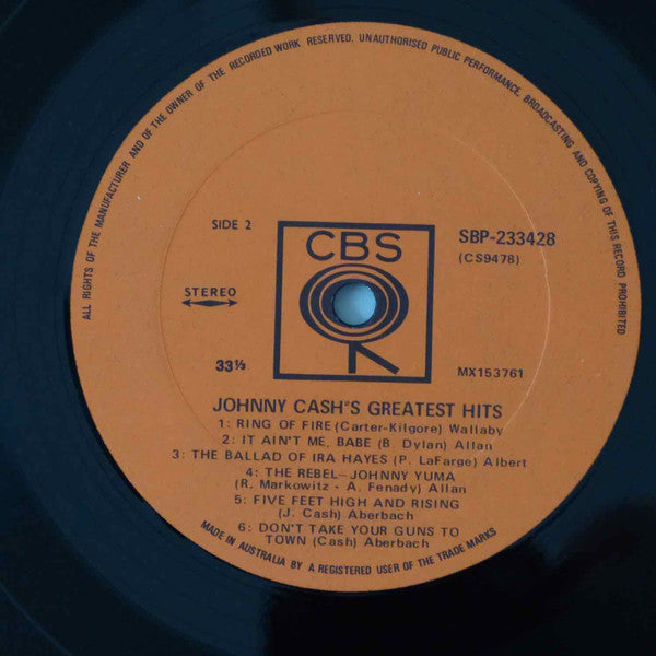 Johnny Cash : Greatest Hits Volume 1 (LP, Comp, RE)