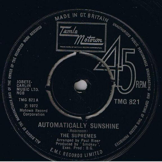 The Supremes : Automatically Sunshine (7", Single, Pus)