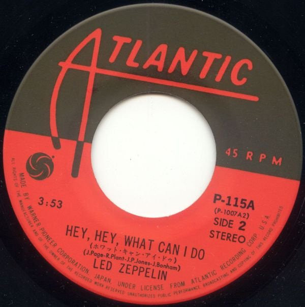 Led Zeppelin : Immigrant Song / Hey, Hey, What Can I Do (7", Single, RE)