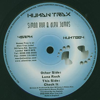 Simon Eve & Alex James : Luna Rock / Check It (12")