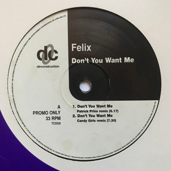 Felix : Don't You Want Me (12", Promo, RE)