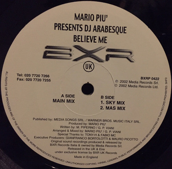 Mario Più presents DJ Arabesque : Believe Me (12")