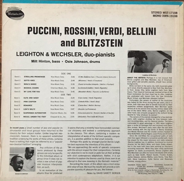 Bernie Leighton, Moe Wechsler : Puccini, Rossini, Verdi, Bellini And Blitzstein (LP)