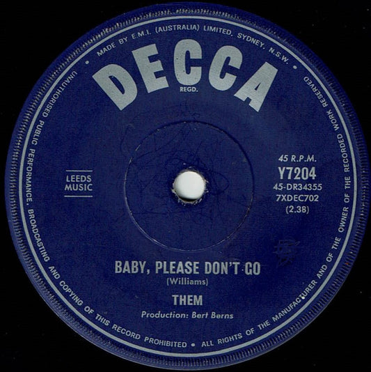 Them (3) : Baby, Please Don't Go / Gloria  (7", Single)