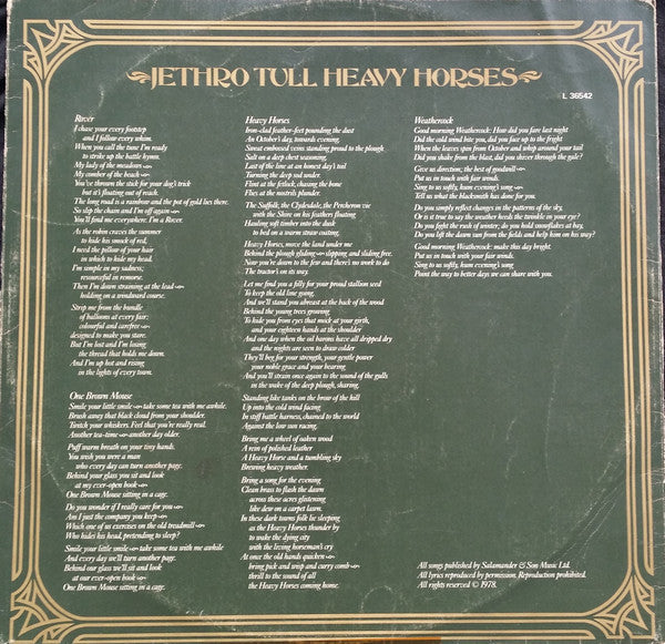 Jethro Tull : Heavy Horses (LP, Album)