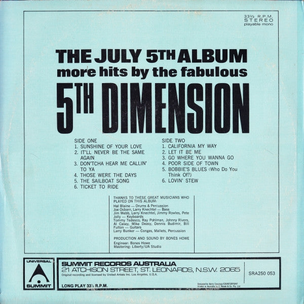 The Fifth Dimension : The July 5th Album (LP, Comp)