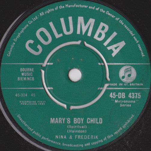 Nina & Frederik : Mary's Boy Child (7", Single)