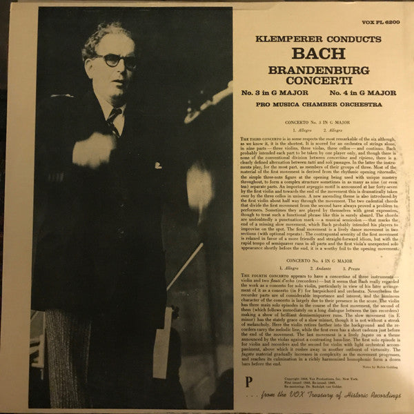 Pro Musica De Paris, Otto Klemperer : Brandenburg Concerto No. 3 / Brandenburg Concerto No. 4  - Volume II (LP, Mono, RE)