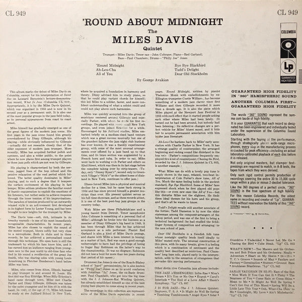 Miles Davis : 'Round About Midnight (LP, Album, Mono)