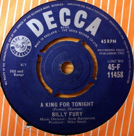 Billy Fury : Last Night Was Made For Love (7")