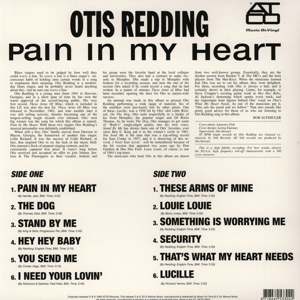 Otis Redding : Pain In My Heart (LP, Album, RE, 180)