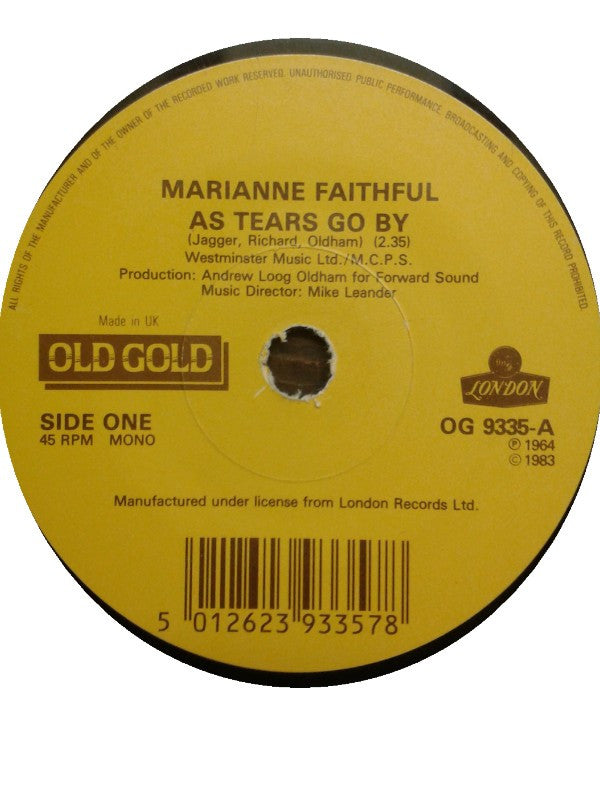 Marianne Faithful* : As Tears Go By / Come And Stay With Me (7", Single, Mono)