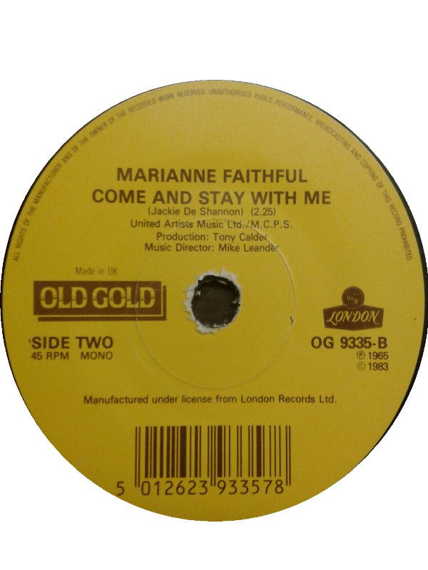 Marianne Faithful* : As Tears Go By / Come And Stay With Me (7", Single, Mono)