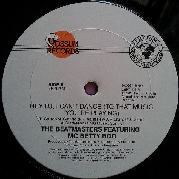 The Beatmasters : Hey DJ / I Can't Dance (To That Music You're Playing) (12")