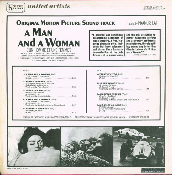 Francis Lai : A Man And A Woman (Original Motion Picture Soundtrack) (LP, Album)