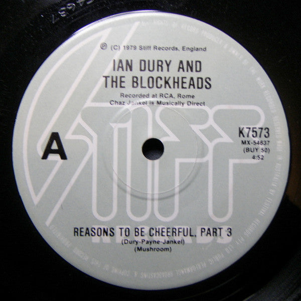 Ian Dury And The Blockheads : Reasons To Be Cheerful, Part 3 (7", Single)