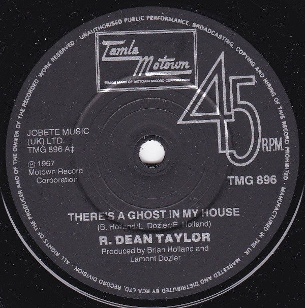R. Dean Taylor : There's A Ghost In My House  (7", Single, RE)