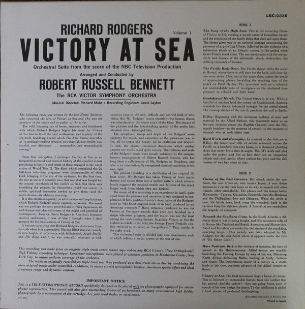 Richard Rodgers / Robert Russell Bennett / RCA Victor Symphony Orchestra : Victory At Sea Volume 1 (LP, Album, RE)